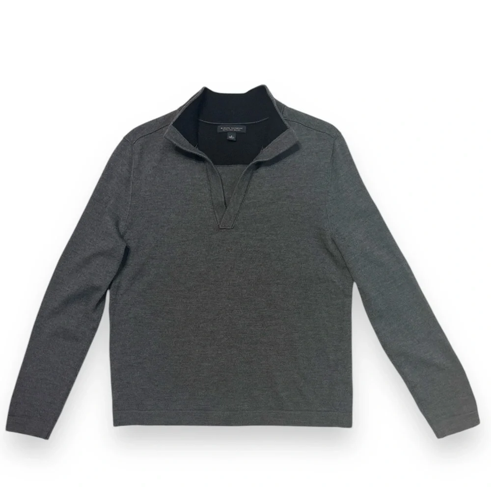 BANANA REPUBLIC Grey Extra Fine Merino Mock Neck Split Collar Sweater